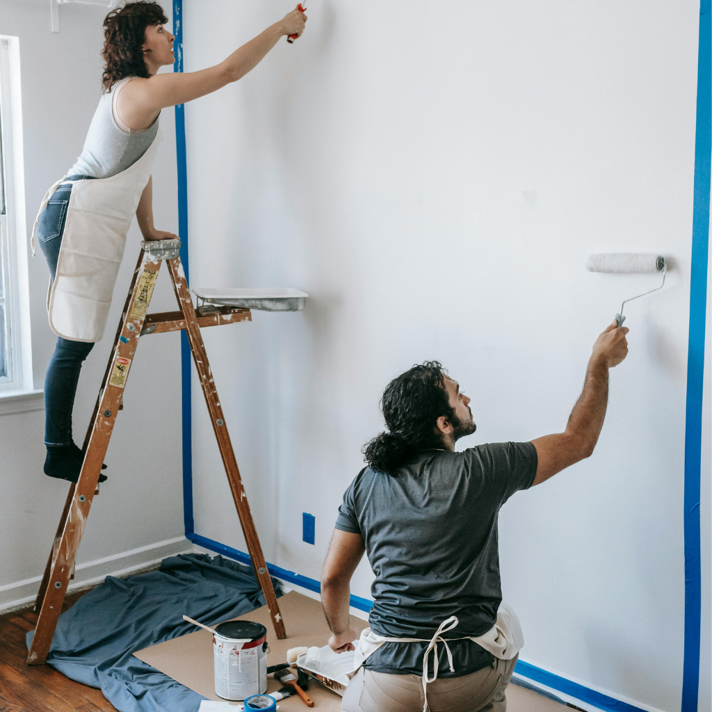 Exterior house painting in progress
