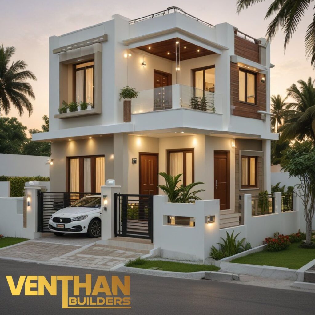 builders in kumbakonam and Luxury villa exterior design in Kumbakonam by Venthan Builders