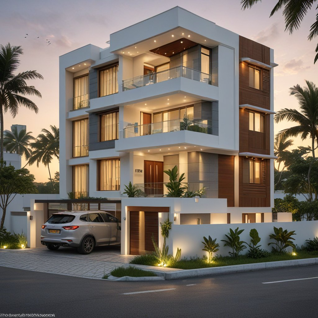 Contemporary villa exterior in Kumbakonam by Venthan Builders